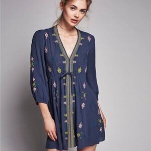FREE PEOPLE Star Gazer Embroidered Boho Peasant Tunic Dress size XS